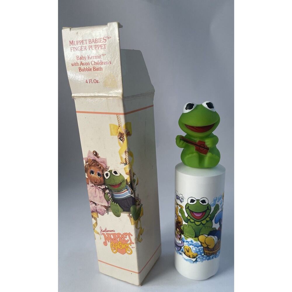 Avon Vintage Retro Kids MUPPET BABIES Finger Puppet KERMIT FROG Bubble Bath set